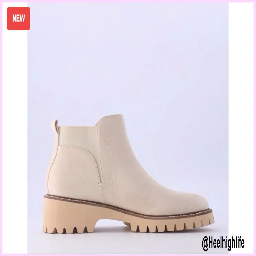 Pull-On Chelsea Ankle Boots with Lug Sole, Lightweight Vegan Suede
